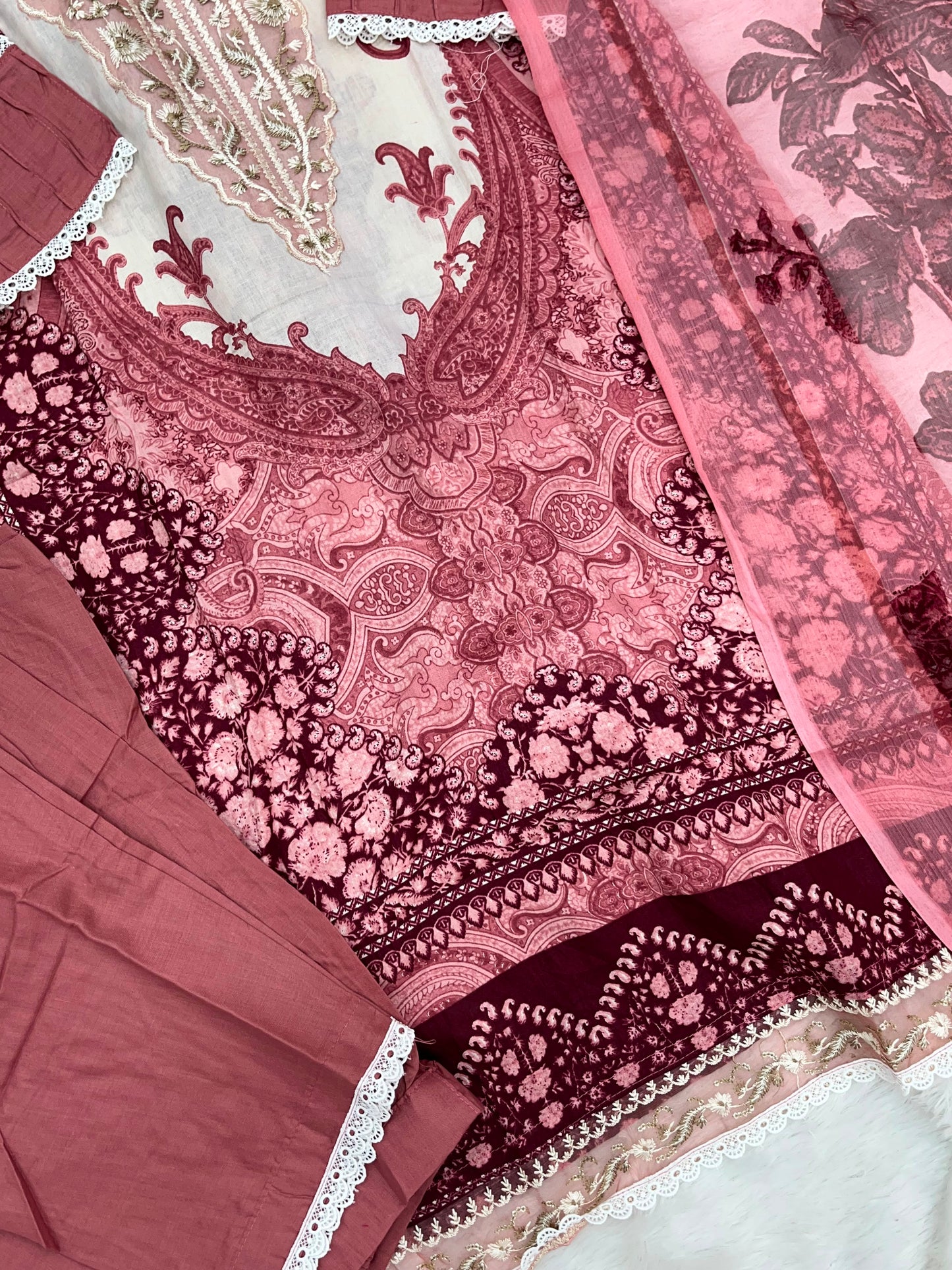 1212 Pakistani Lawn Suit - Dusty Rose