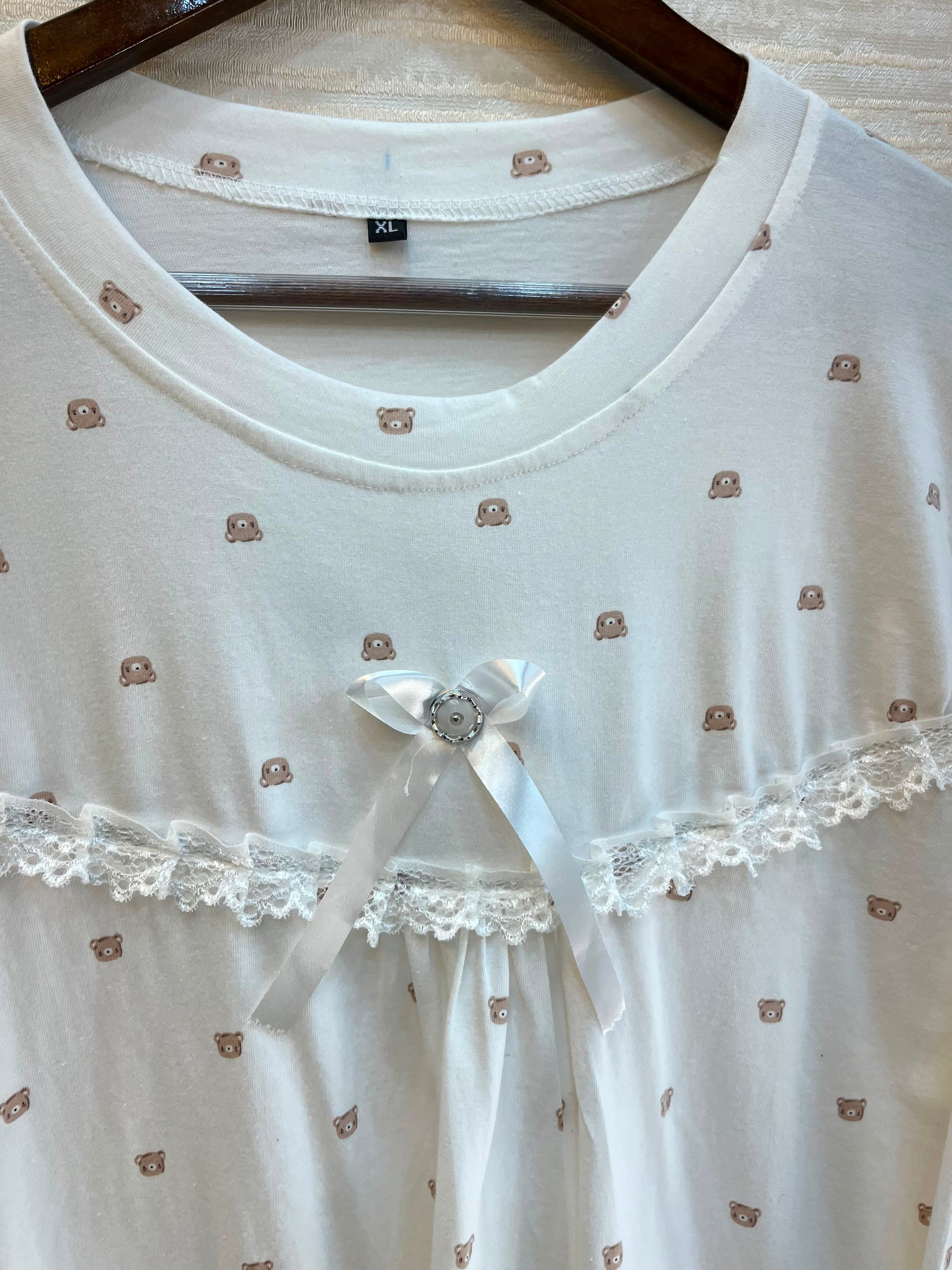 1211 Korean Bow Night Wear - Cream