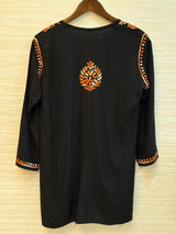 617 Lucknowi Short Kurti Set  Black - Orange