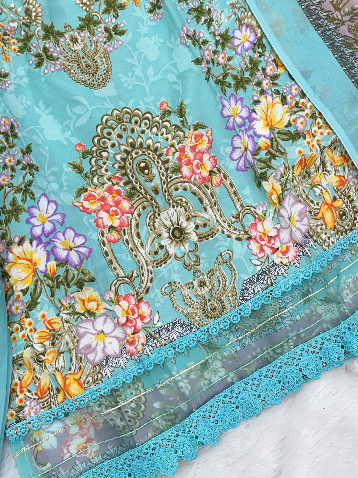 1449 Pakistani Embroidered Suit - Aqua Blue