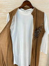 1191 Embroidered Shrug Coord Set - Mocha