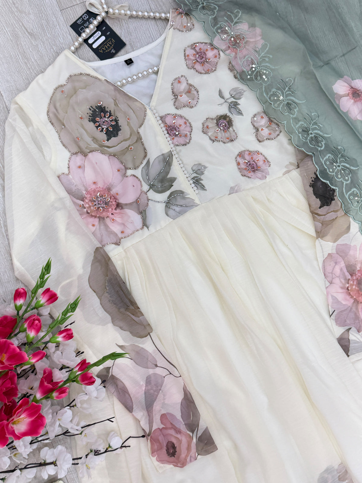 1457 Floral Gown Set - Sage Green