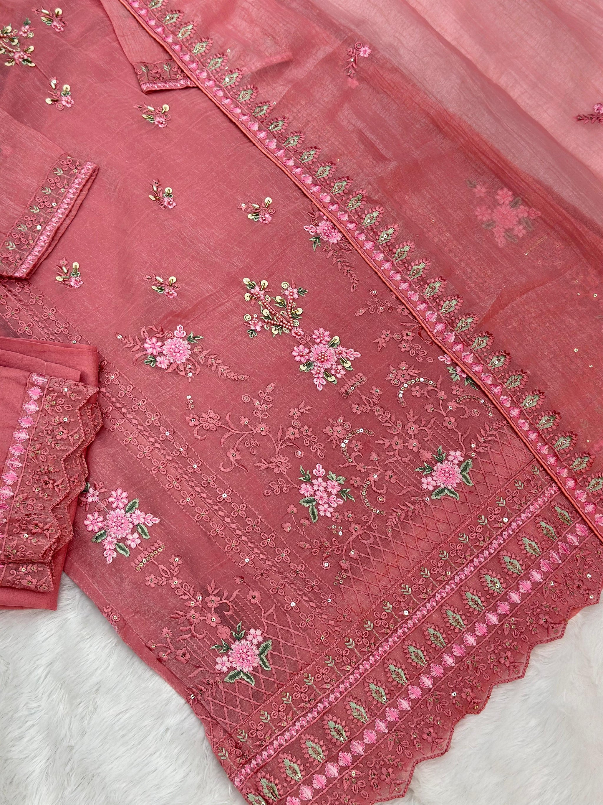 651 Pakistani Floral Party Wear Set - Dusty Rose