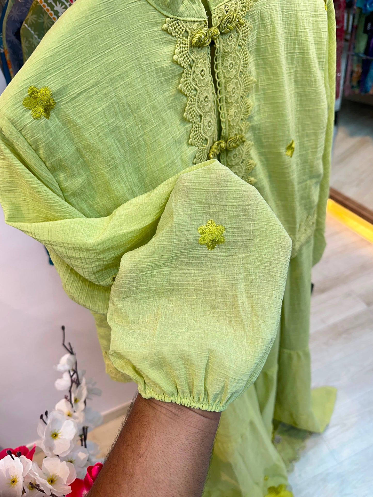 1208 Korean Jacket Gown Set - Lime Yellow