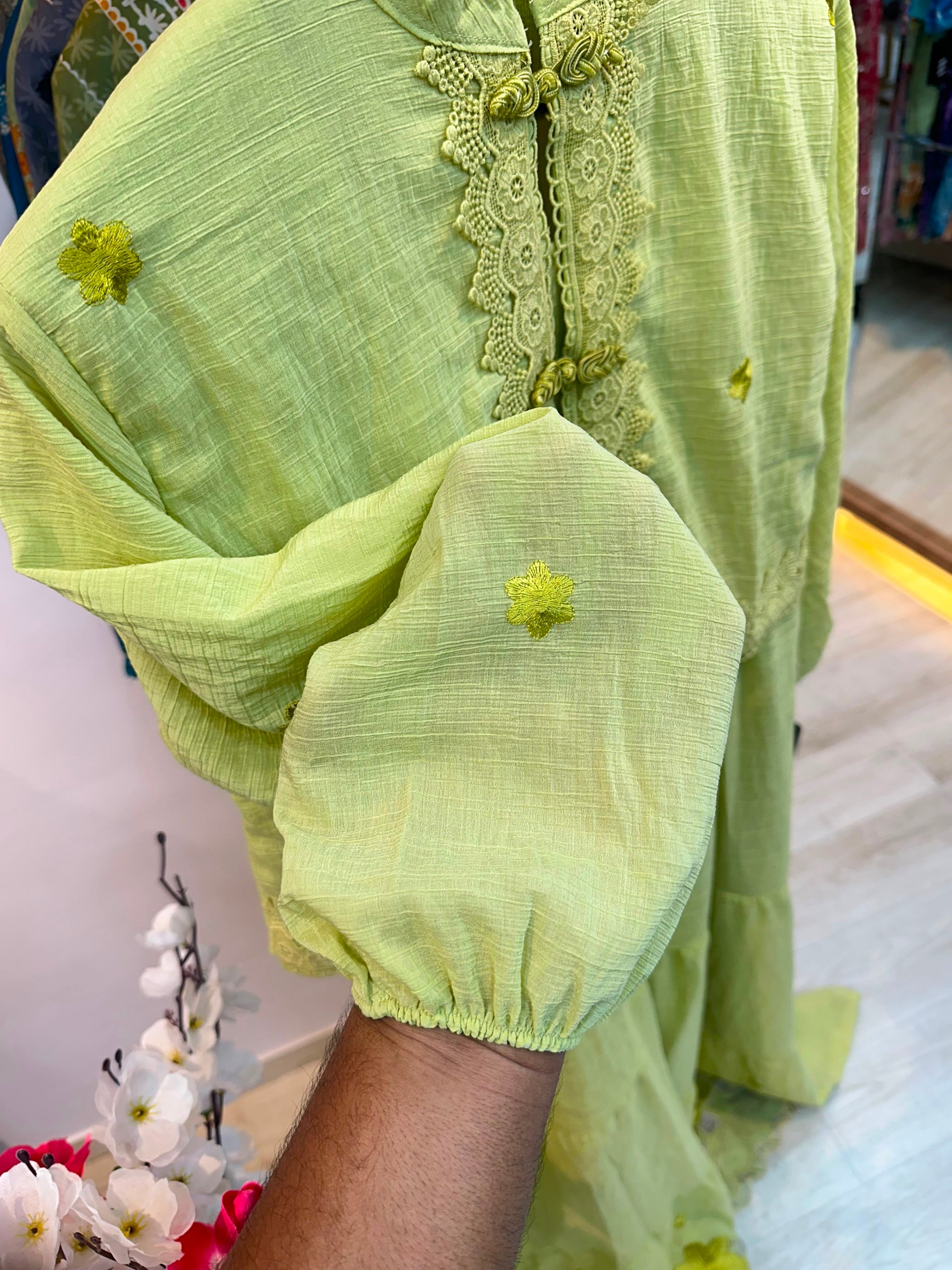 1208 Korean Jacket Gown Set - Lime Yellow