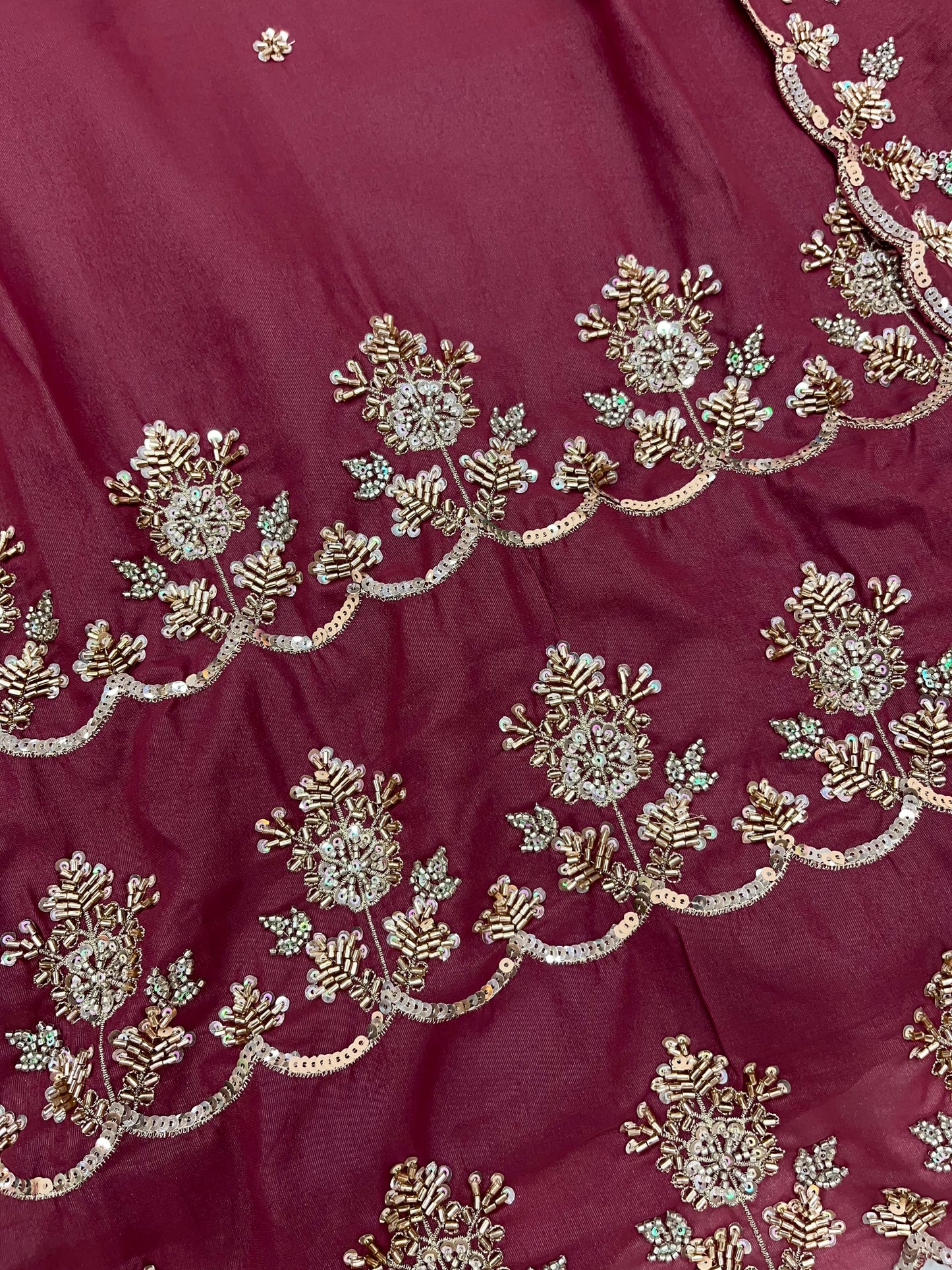 1204 Floral Hand-Work Partywear - Wine Maroon