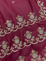 1204 Floral Hand-Work Partywear - Wine Maroon