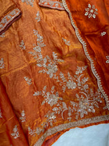 1204 Floral Hand-Work Partywear - Rusty Orange