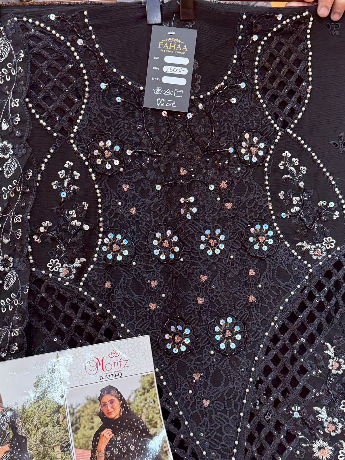 1442 Motifz Unstitched Partywear - Black