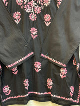 617 Lucknowi Short Kurti Set  Black - Peace