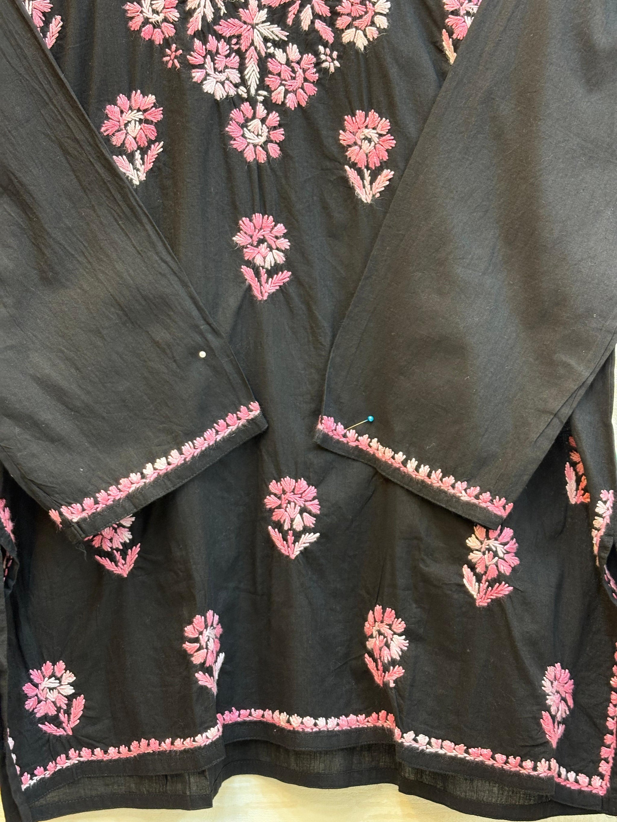617 Lucknowi Short Kurti Set  Black - Peace