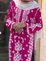 619 Lucknowi Long Kurti Set | Pink