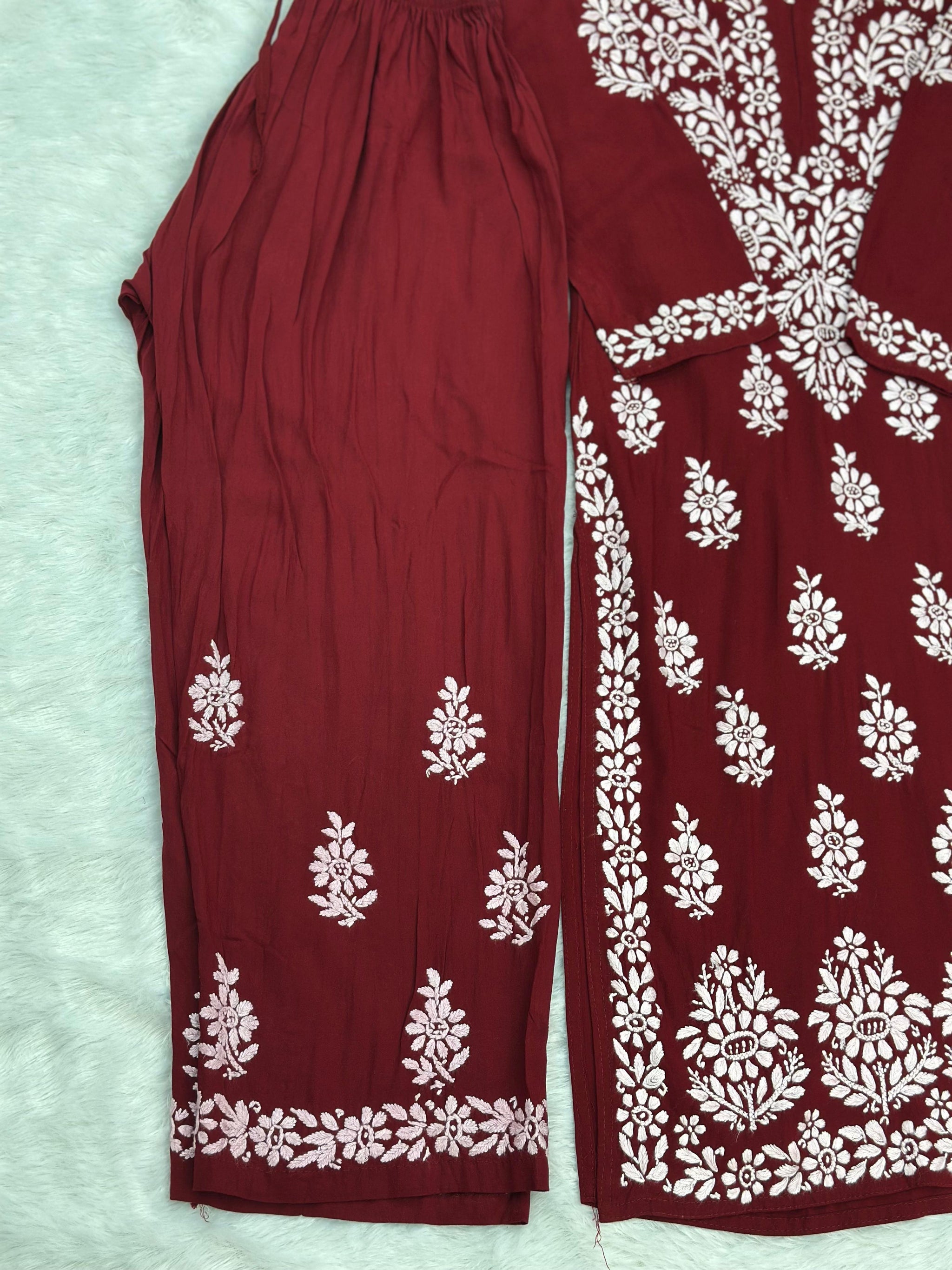661 Lucknowi Palazzo Set - Maroon