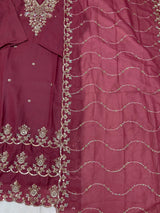 1204 Floral Hand-Work Partywear - Wine Maroon