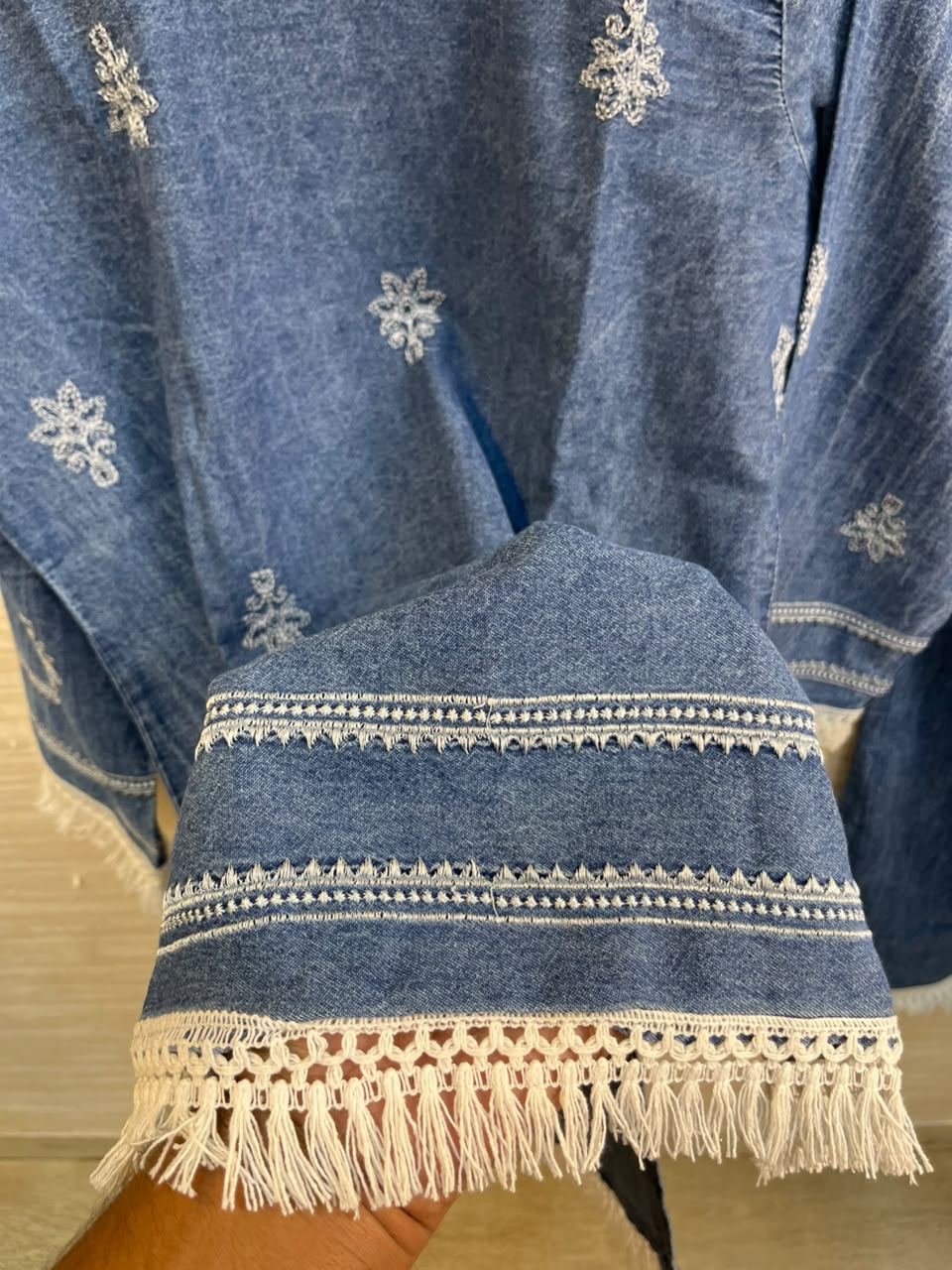 1189 Embroidered Denim Coordset - Light Blue