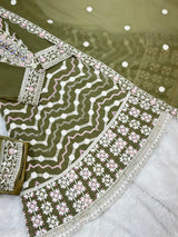 653 Pakistani Embroidered Frock Set - Mehendi Green