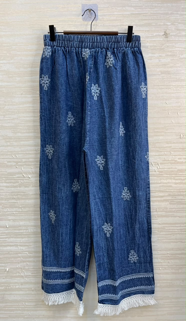 1189 Embroidered Denim Coordset - Dark Blue
