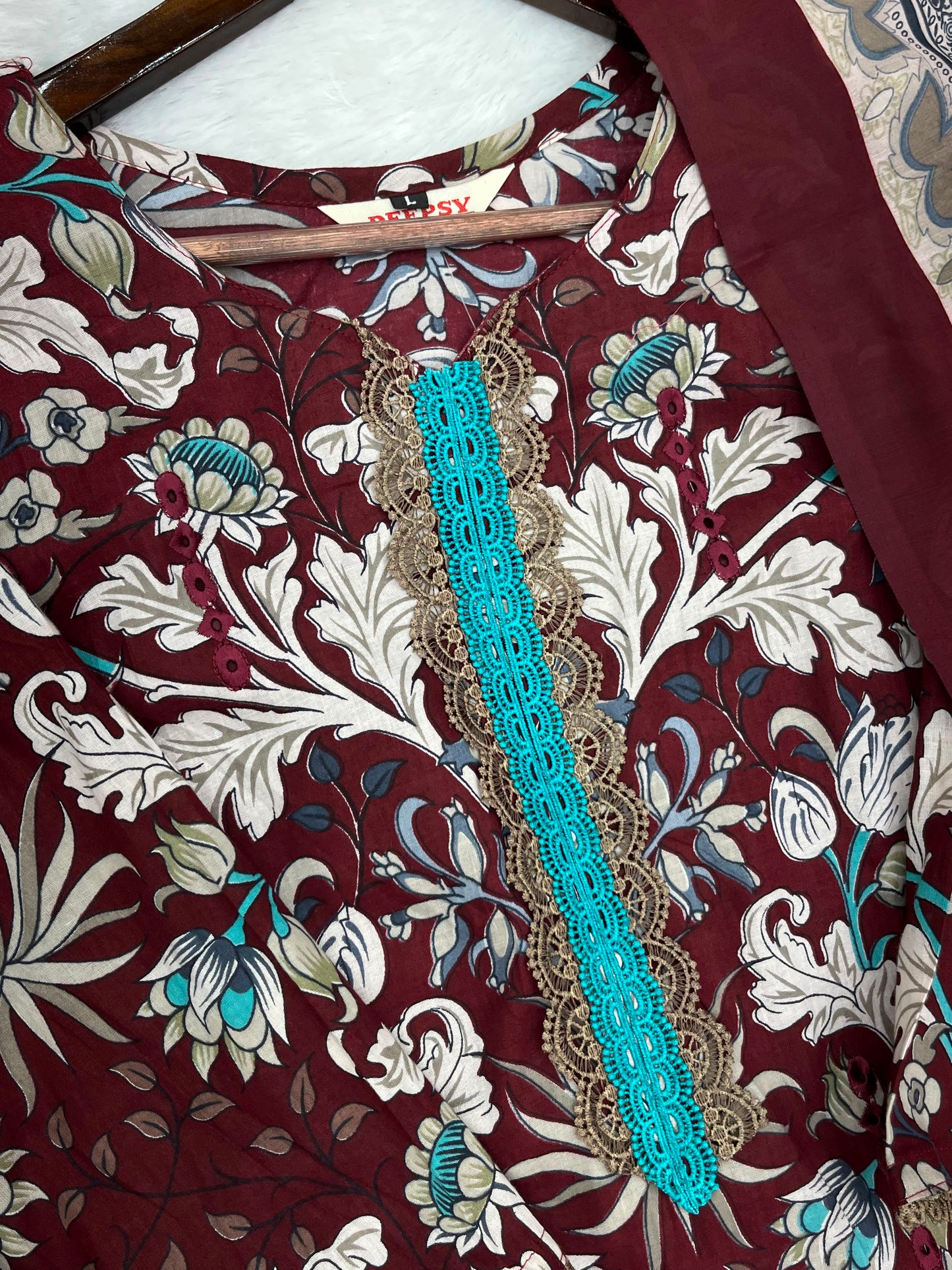 1320 Pakistani Chikankari Lawn Suit -  Brown