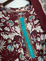 1320 Pakistani Chikankari Lawn Suit -  Brown