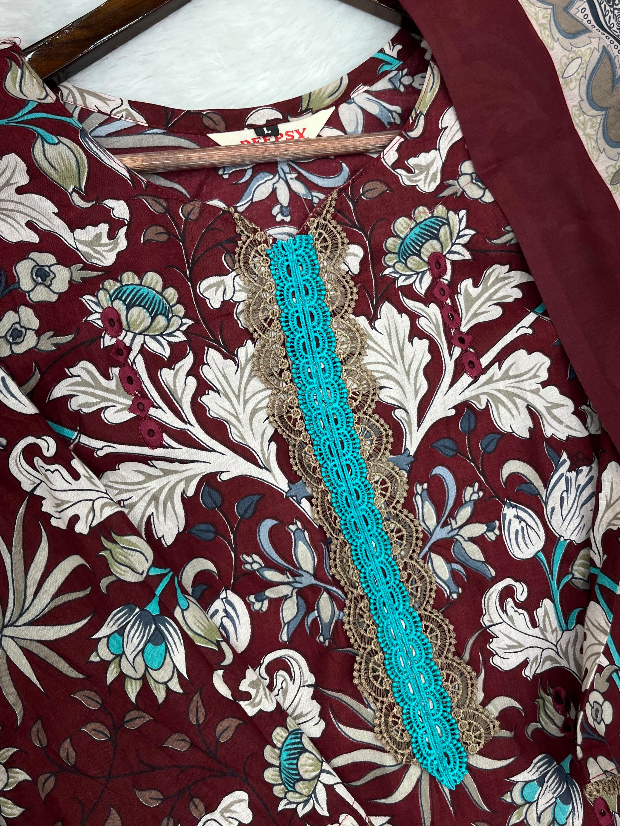 1320 Pakistani Chikankari Lawn Suit -  Brown