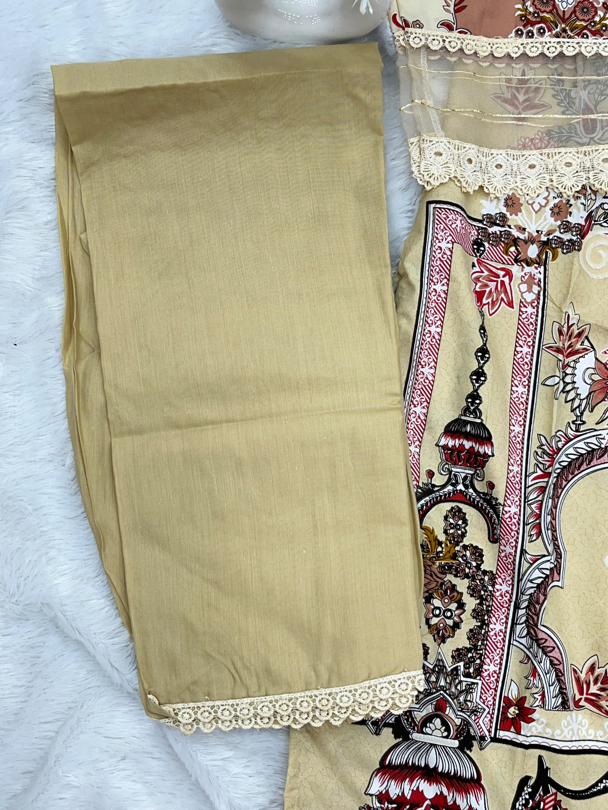 1449 Pakistani Embroidered Suit - Sand Beige