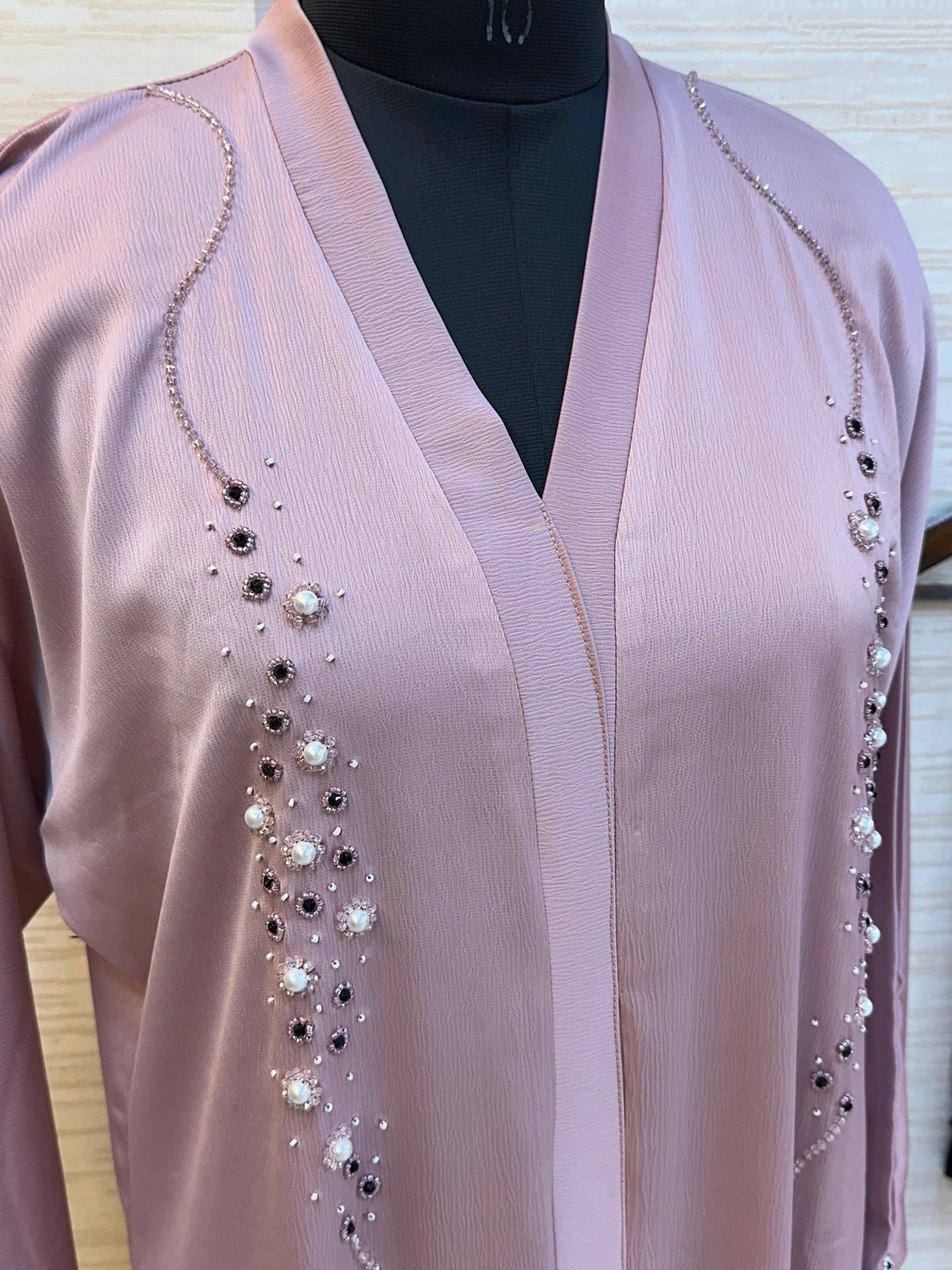 334 Midnight Pearl Embellished Abaya Set - Dusty Pink