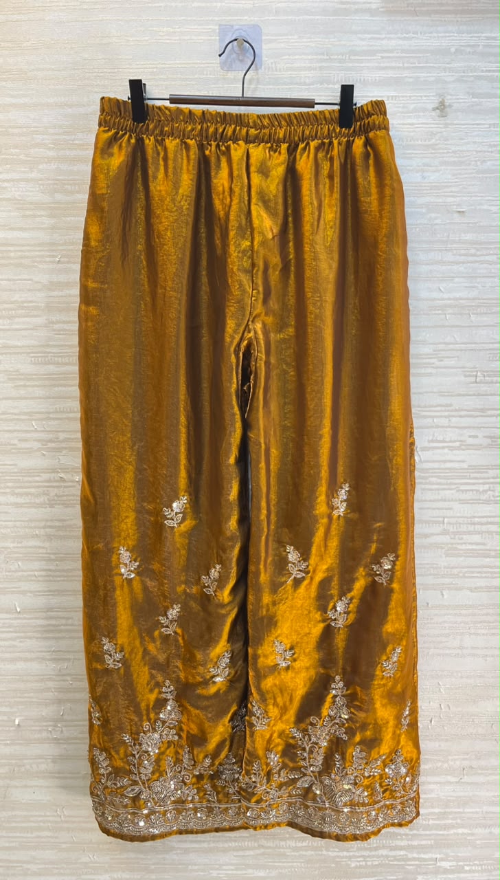 1204 Floral Hand-Work Partywear - Mustard Gold