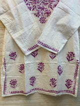 618 Lucknowi Short Kurti Set | White - Purple