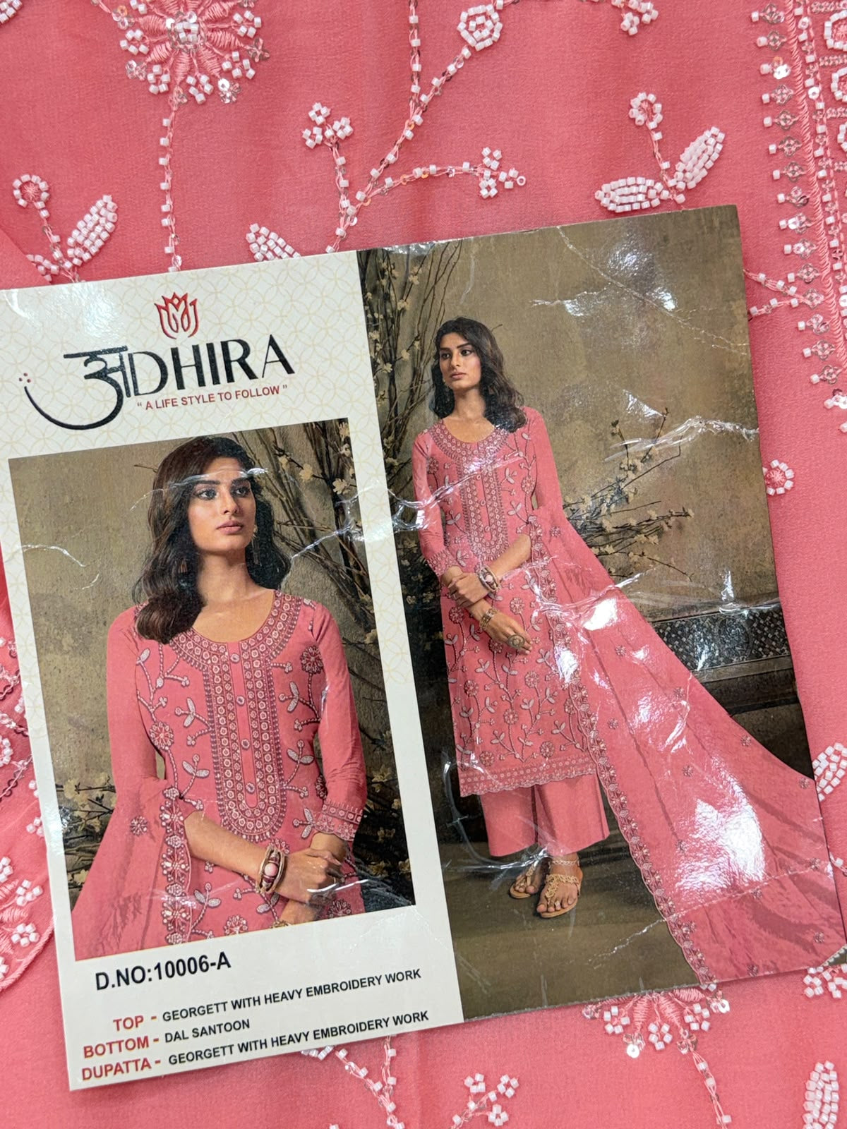 1452 Pakistani Unstitched Partywear - Pink