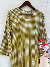 1209 Korean Gingham Gown - Olive Mustard