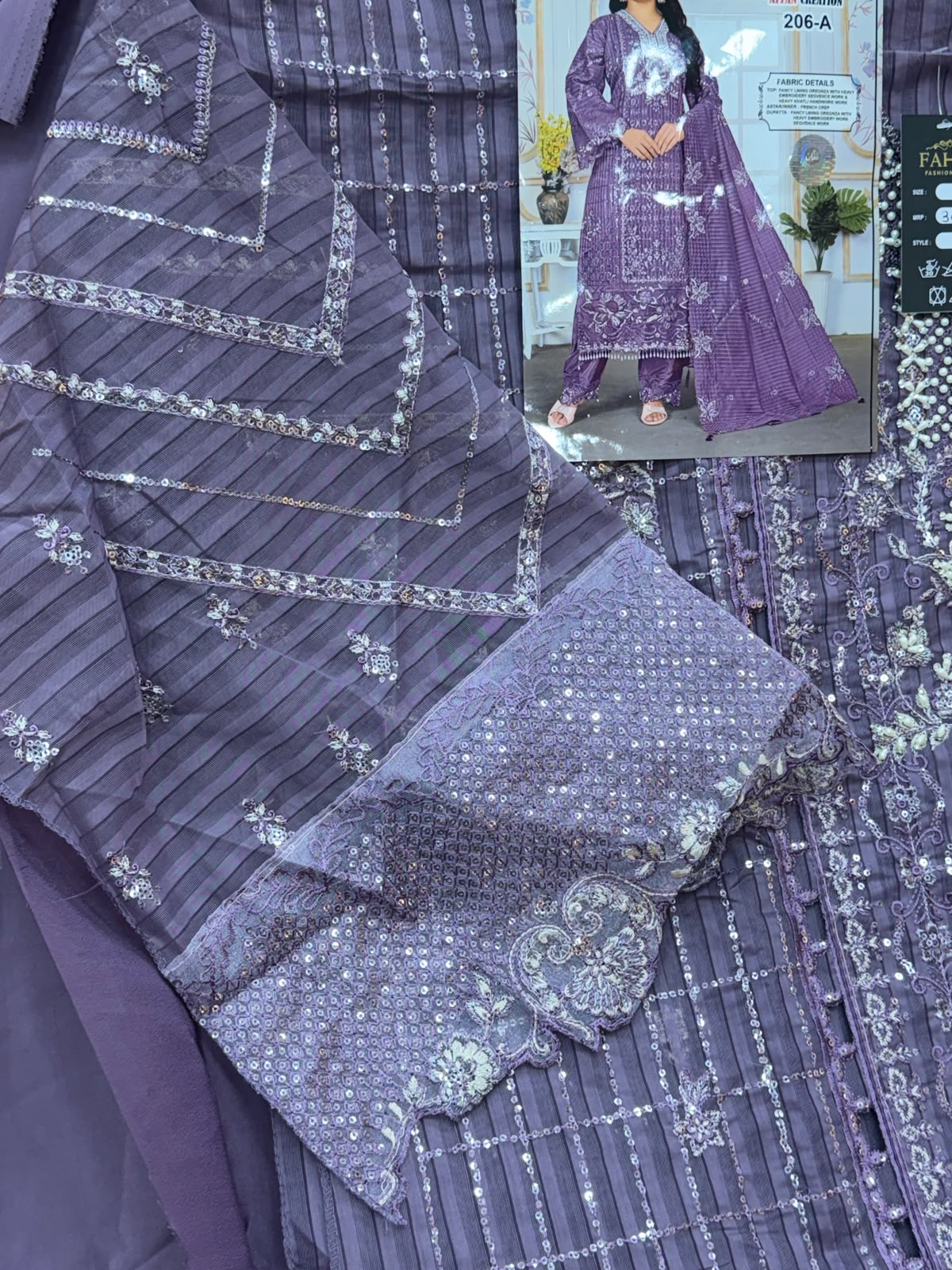 1436 Pakistani Unstitched Partywear - Purple
