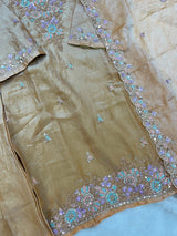 1204 Floral Hand-Work Partywear - Golden Beige