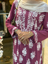 619 Lucknowi Long Kurti Set | Mauve