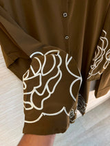 1194 Floral Embroidered Coord Set - Brown