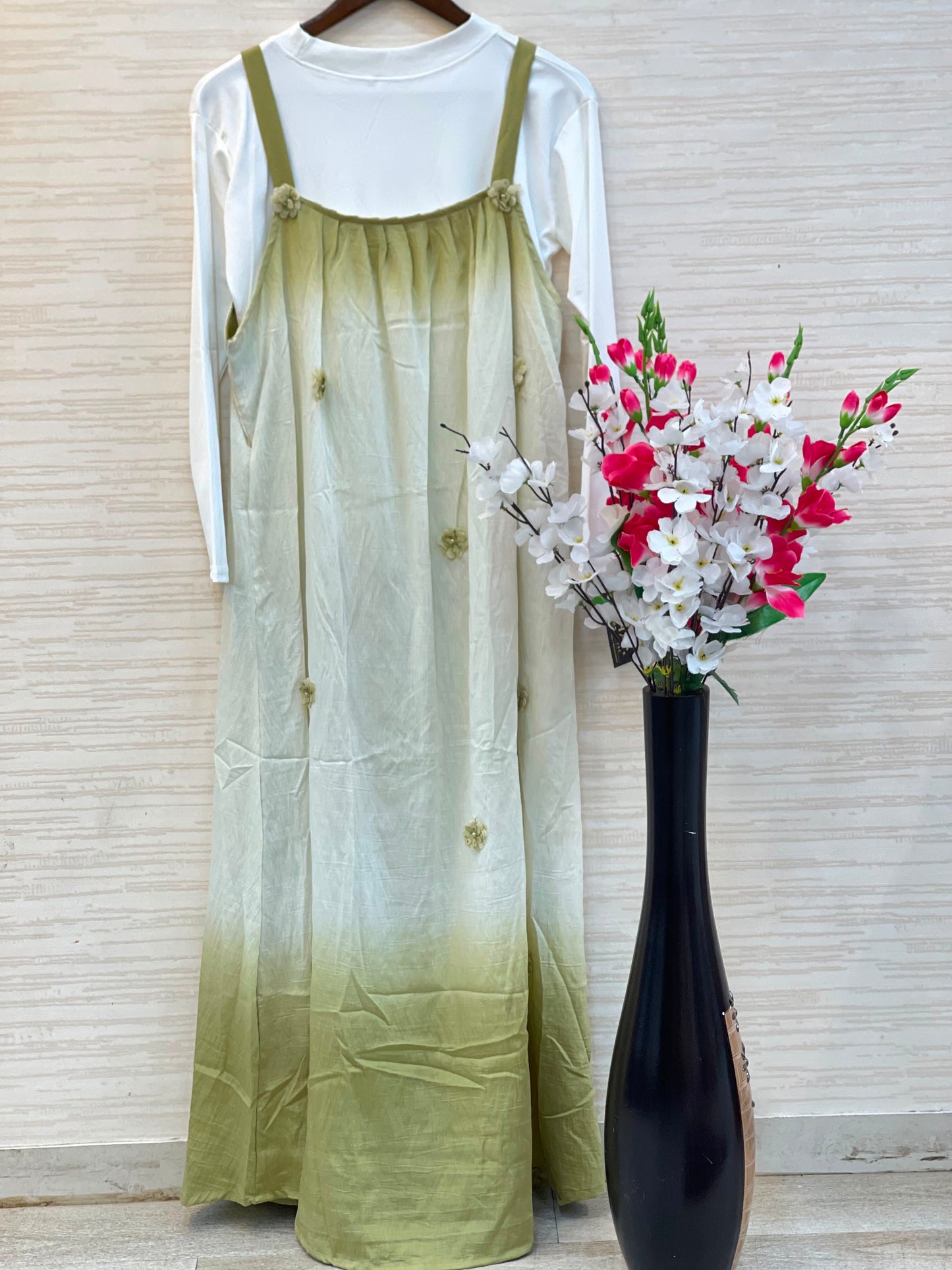 1015 Floral Flare Coord Set - Olive Green