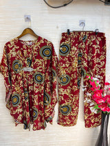 1201 Kaftan Coord Set - Maroon Red