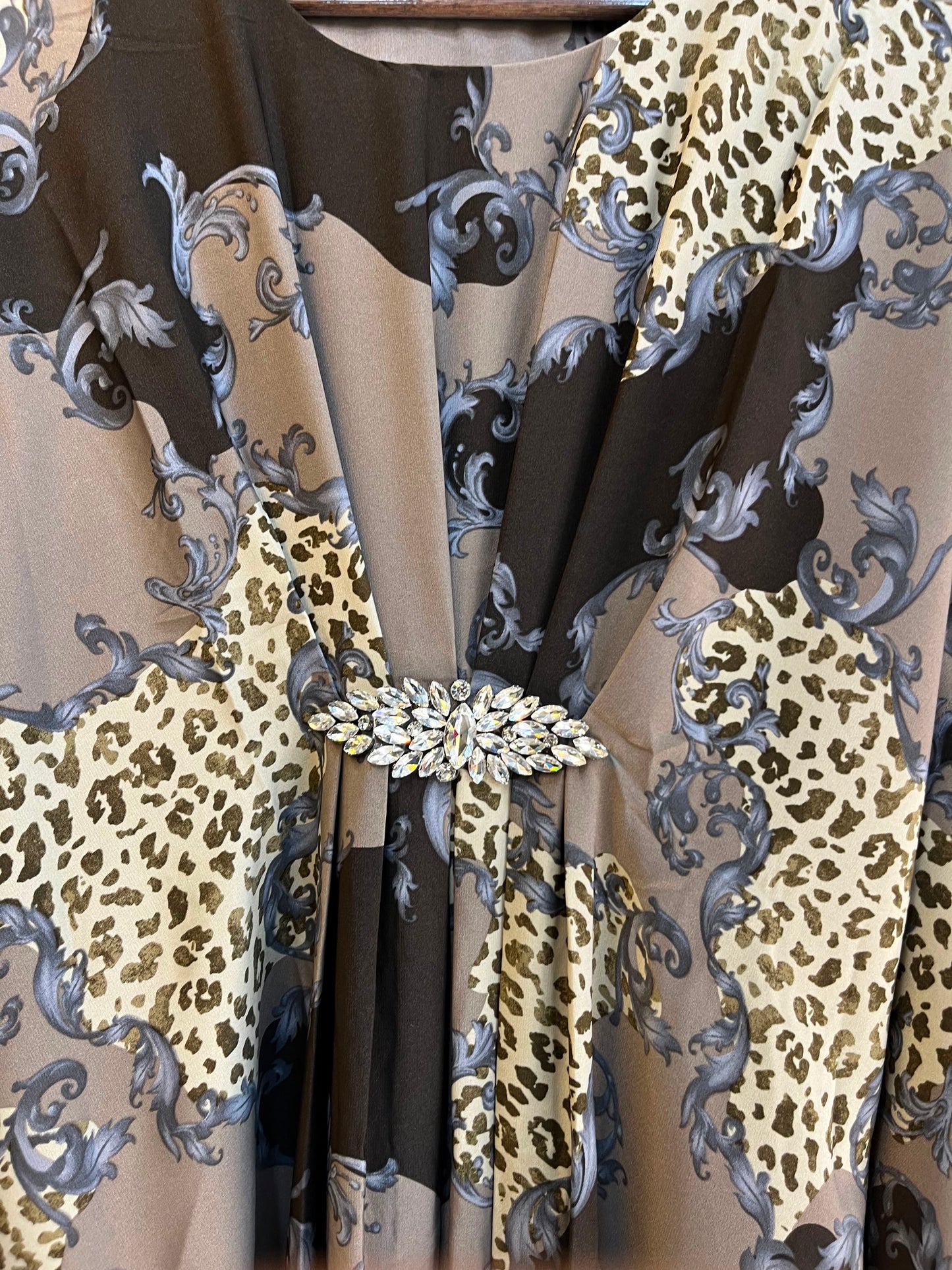 1099 Floral Kaftan Coord Set - Taupe Brown