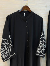 1194 Floral Embroidered Coord Set - Black