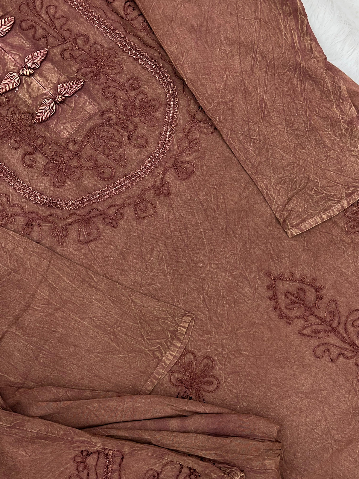 1403 Kashmiri Embroidered CoordSet - Brick Brown