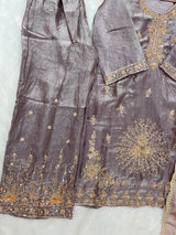 1204 Floral Hand-Work Partywear - Ash Brown
