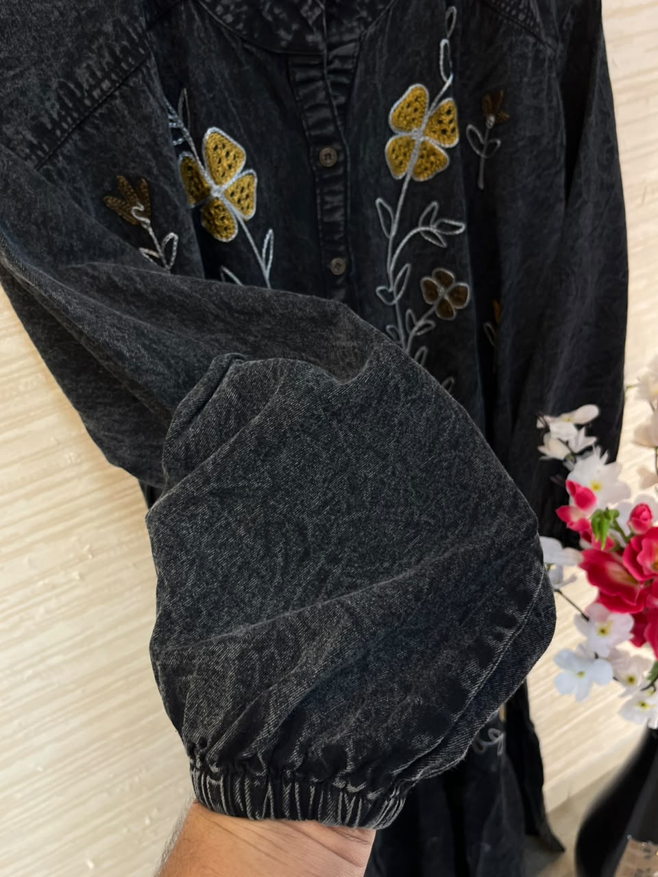 1193 Embroidered Denim Gown - Black