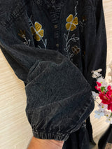 1193 Embroidered Denim Gown - Black