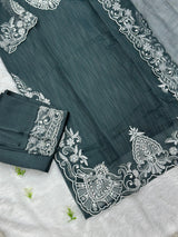 623 Premium Embroidered Pakistani Party Wear - Grey
