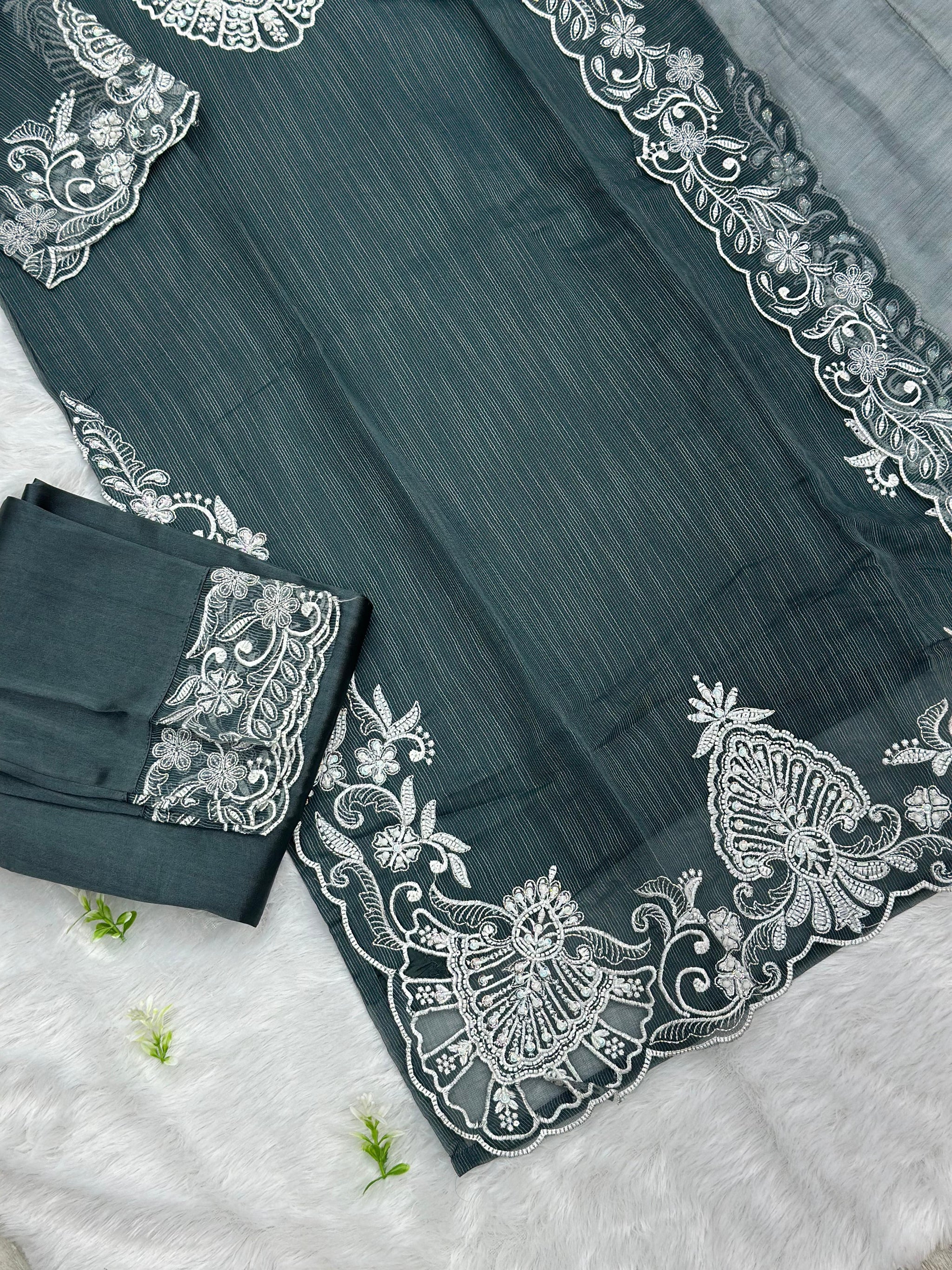623 Premium Embroidered Pakistani Party Wear - Grey