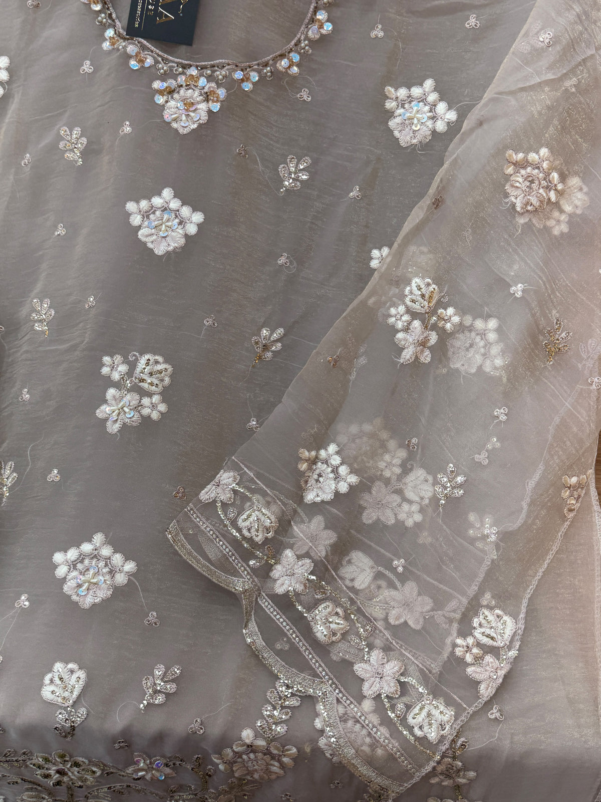 1438 Pakistani Unstitched Partywear - Beige