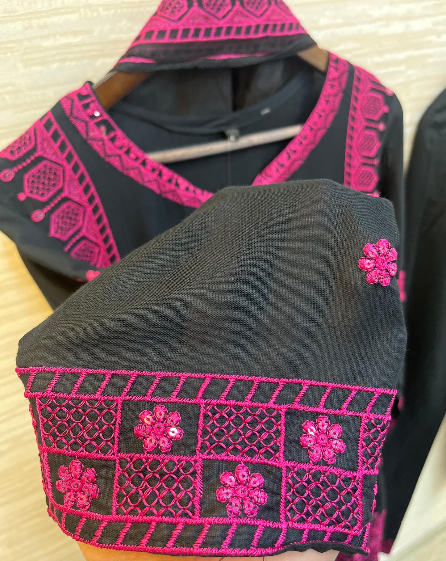 461 Embroidered Rayon Cordset - Black & Pink