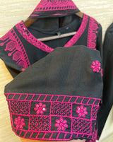 461 Embroidered Rayon Cordset - Black & Pink