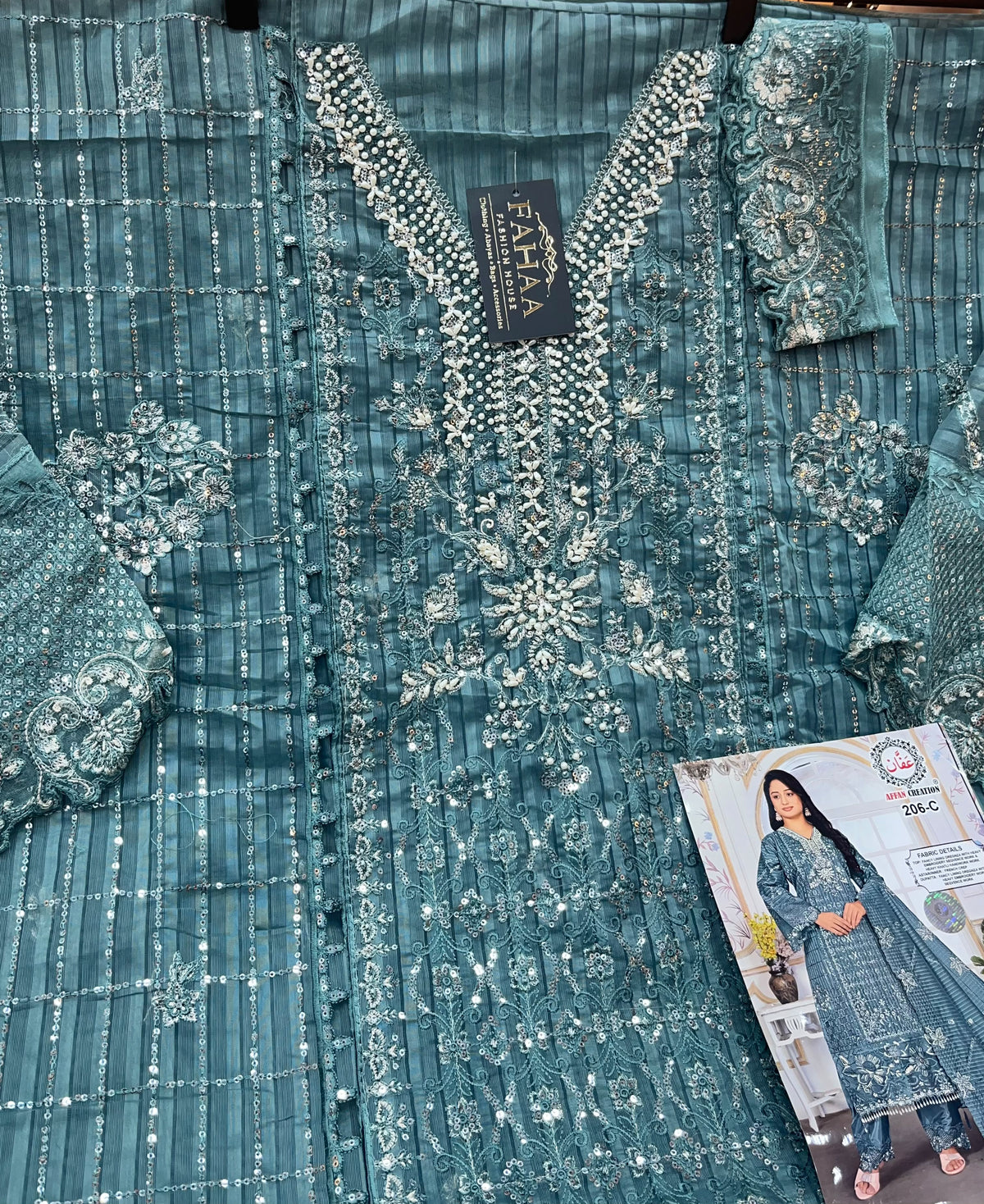 1436 Pakistani Unstitched Partywear - Blue