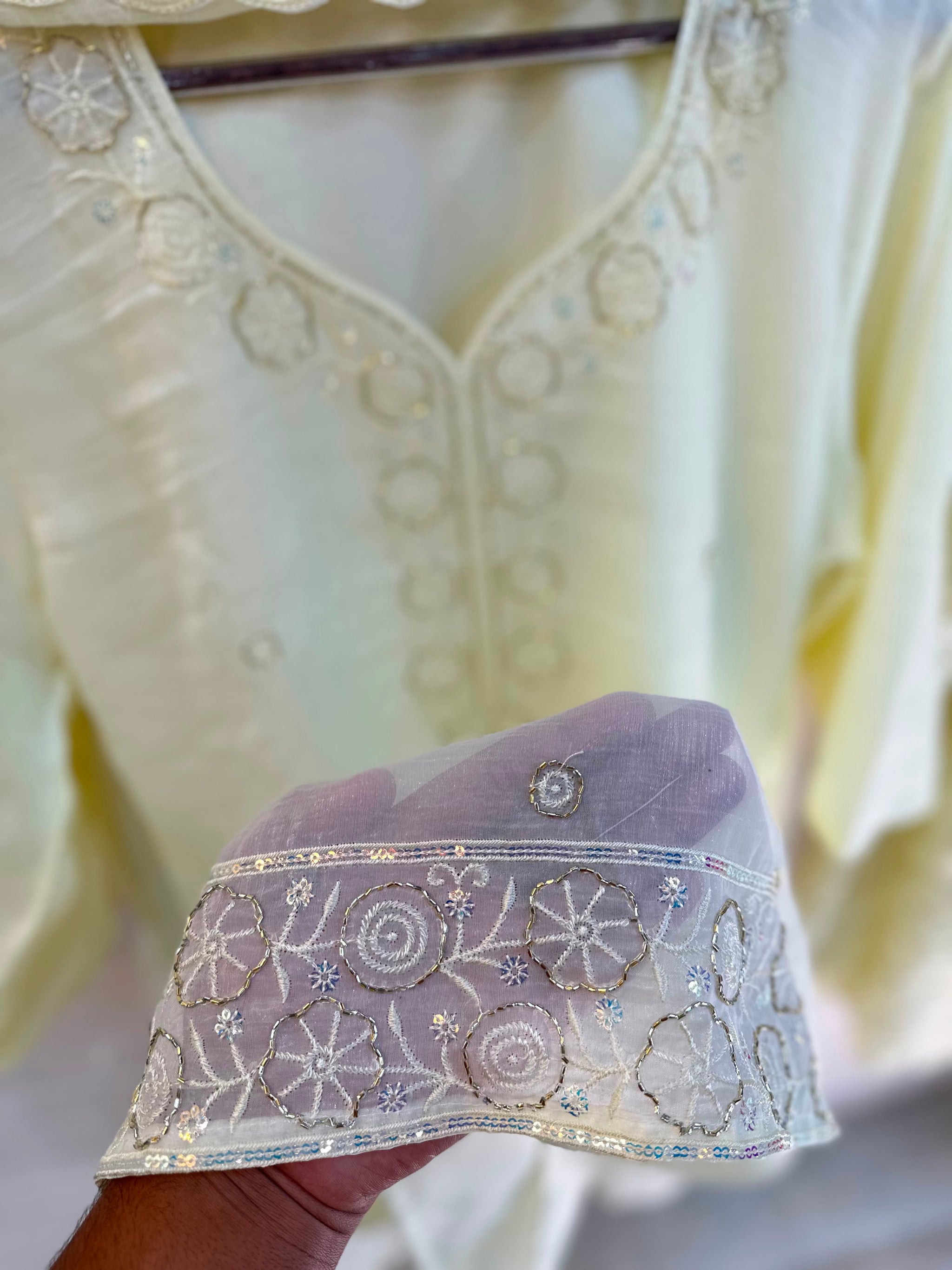 1204 Floral Hand-Work Partywear - Ivory