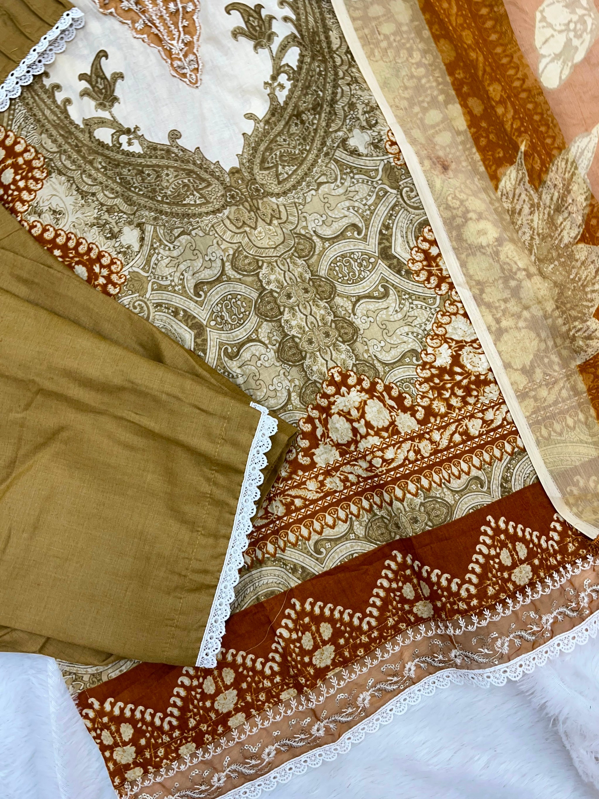 1212 Pakistani Lawn Suit - Rust Brown